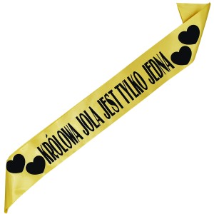 Królowa jest tylko jedna z sercami + imię - złota szarfa z czarnym nadrukiem