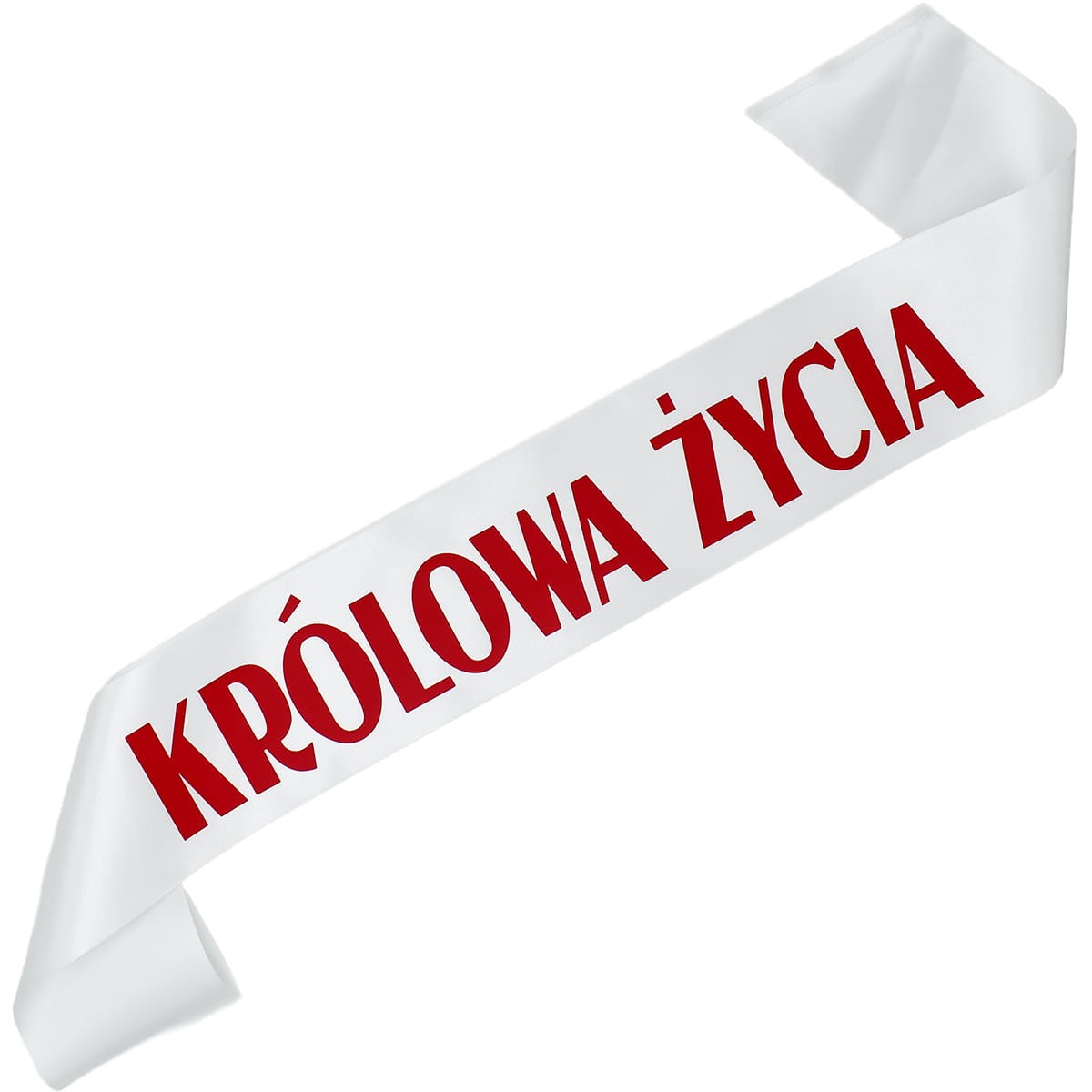 Królowa życia - biała szarfa z czerwonym nadrukiem