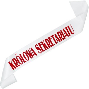 Królowa sekretariatu - biała szarfa z czerwonym nadrukiem
