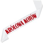 Królowa kotów - biała szarfa z czerwonym nadrukiem