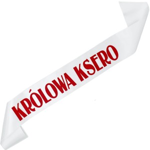Królowa ksero - biała szarfa z czerwonym nadrukiem