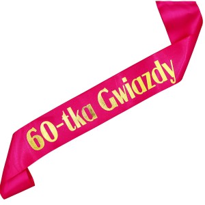 60-tka Gwiazdy- różowa szarfa ze złotym nadrukiem
