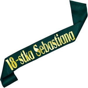 18-stka + imię - szarfa zieleń butelkowa ze złotym nadrukiem