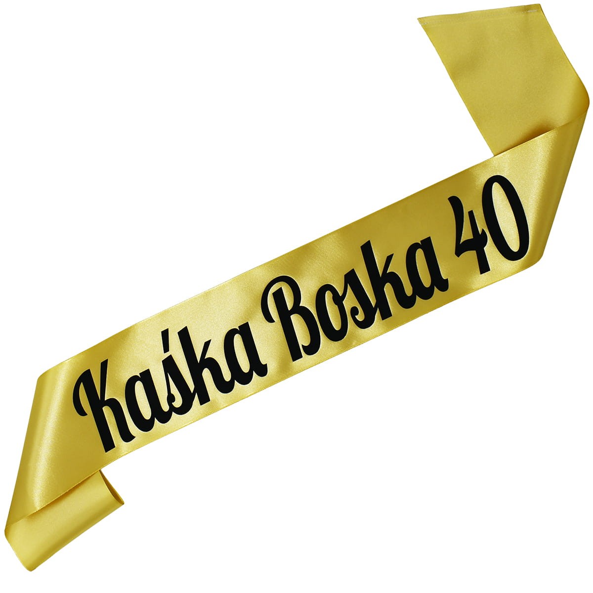 Boska 40 + imię - złota szarfa z czarnym nadrukiem