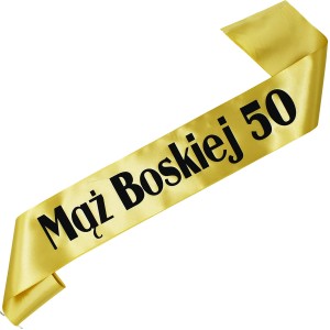 Mąż Boskiej 50 - złota szarfa z czarnym nadrukiem