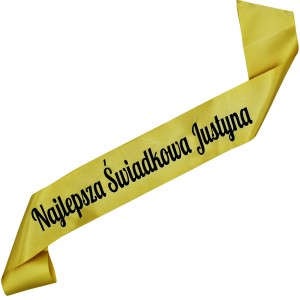 Najlepsza Świadkowa + imię - złota szarfa z czarnym nadrukiem