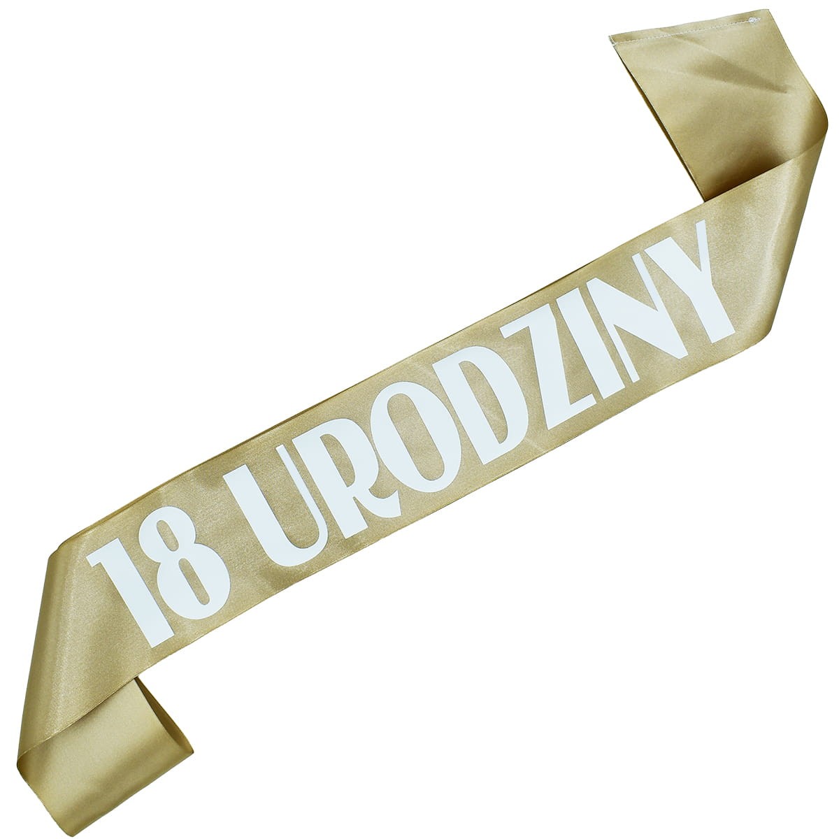 18 urodziny - starozłota szarfa z białym nadrukiem