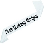 18-ste Urodziny + imię - biała szarfa z czarnym nadrukiem