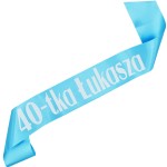 40-tka  + imię - błękitna szarfa z białym nadrukiem 