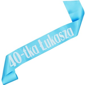 40-tka  + imię - błękitna szarfa z białym nadrukiem 