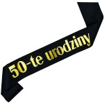 50-te urodziny - czarna szarfa ze złotym nadrukiem 