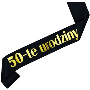50-te urodziny - czarna szarfa ze złotym nadrukiem 