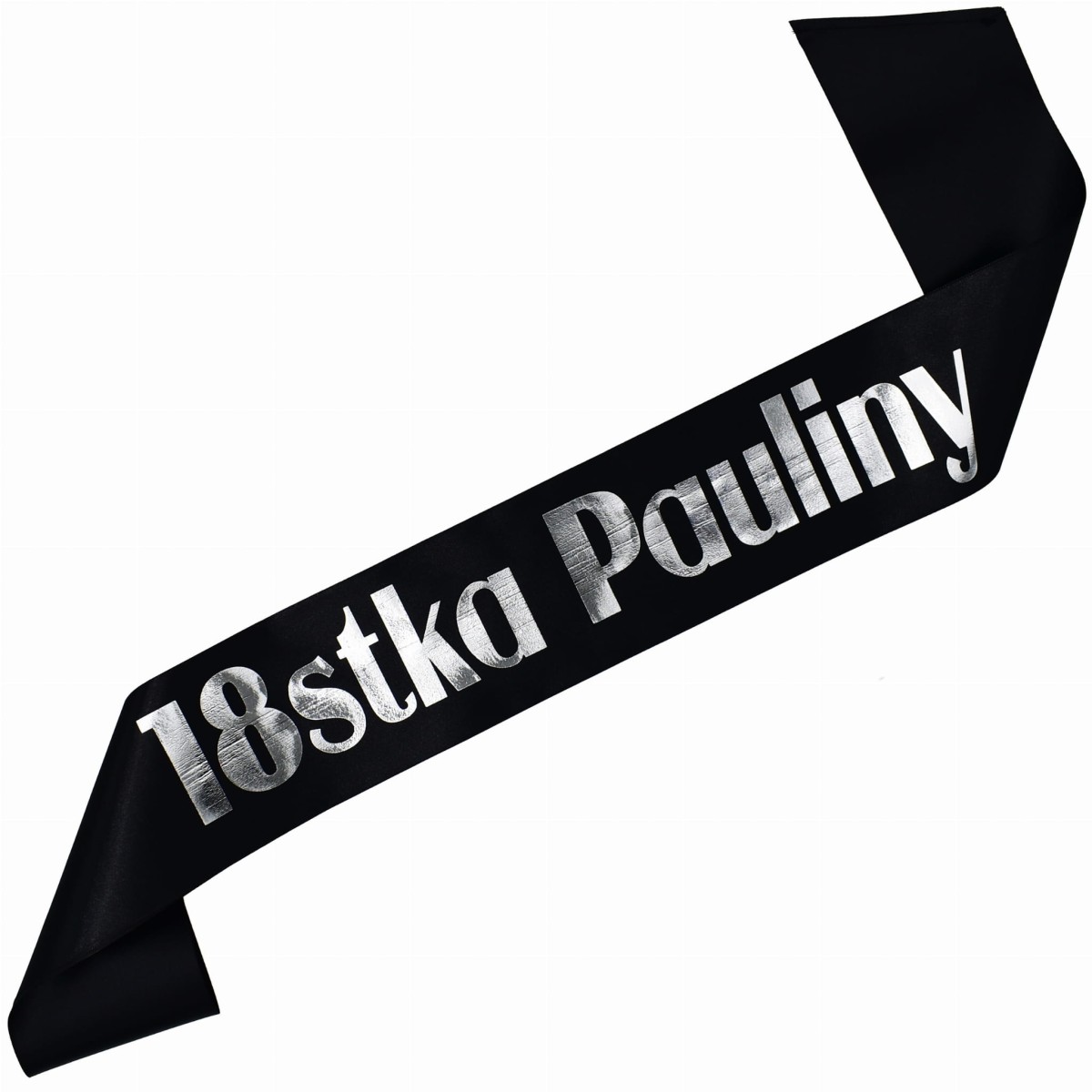 18stka + imię - czarna szarfa ze srebrnym nadrukiem