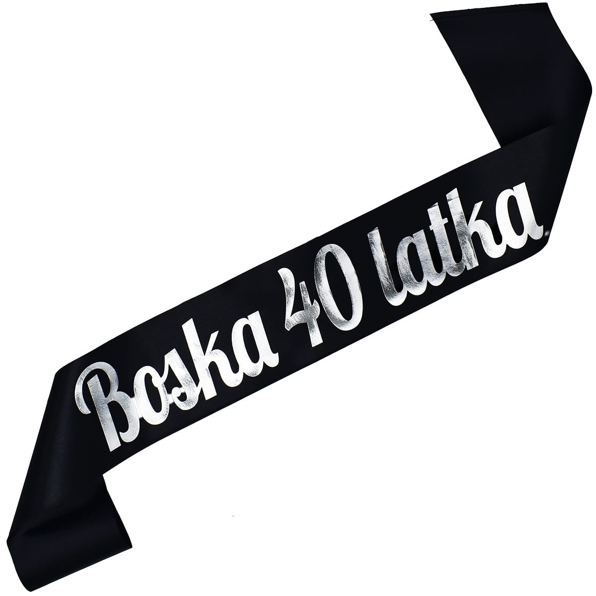 Boska 40 latka - czarna szarfa ze srebrnym nadrukiem