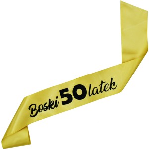 Boski 50latek - złota szarfa z czarnym nadrukiem