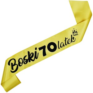 Boski 70latek - złota szarfa z czarnym nadrukiem
