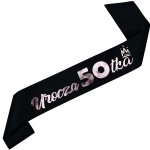 Urocza 50-tka - czarna szarfa ze różówozłotym nadrukiem