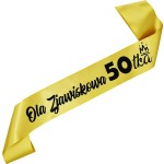 Zjawiskowa 50-tka + imię - złota szarfa z czarnym nadrukiem