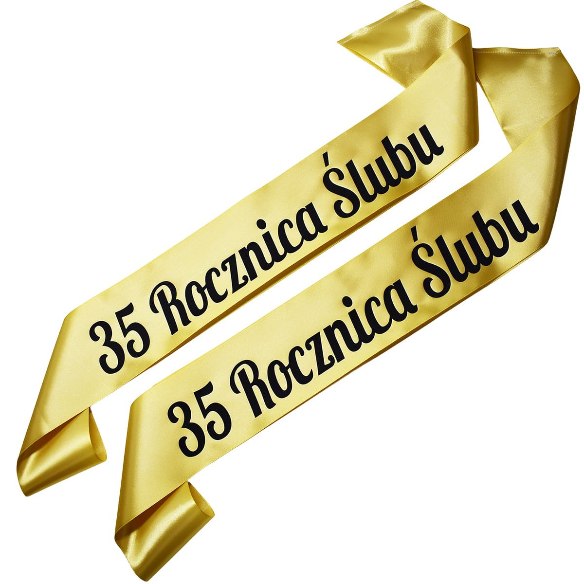 Zestaw szarf 35 rocznica ślubu - złote szarfy z czarnym nadrukiem