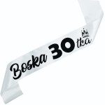 Boska 30tka biała szarfa z czarnym nadrukiem