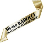 18-tka Skazany na pełnoletność + imię - starozłota szarfa z czarnym nadrukiem