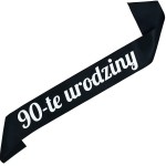  90-te urodziny - czarna szarfa z białym nadrukiem