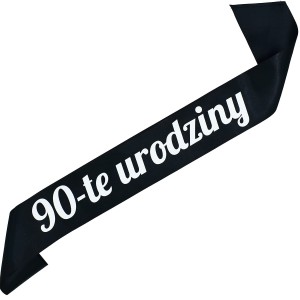  90-te urodziny - czarna szarfa z białym nadrukiem