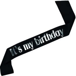 It's my Birthday - czarna szarfa ze srebrnym nadrukiem 