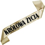 Królowa życia - starozłota szarfa z czarnym nadrukiem