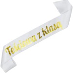 Teściowa z klasą - biała szarfa ze złotym nadrukiem