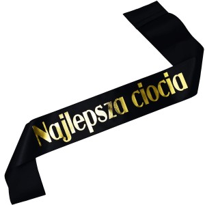 Najlepsza ciocia - czarna szarfa ze złotym nadrukiem