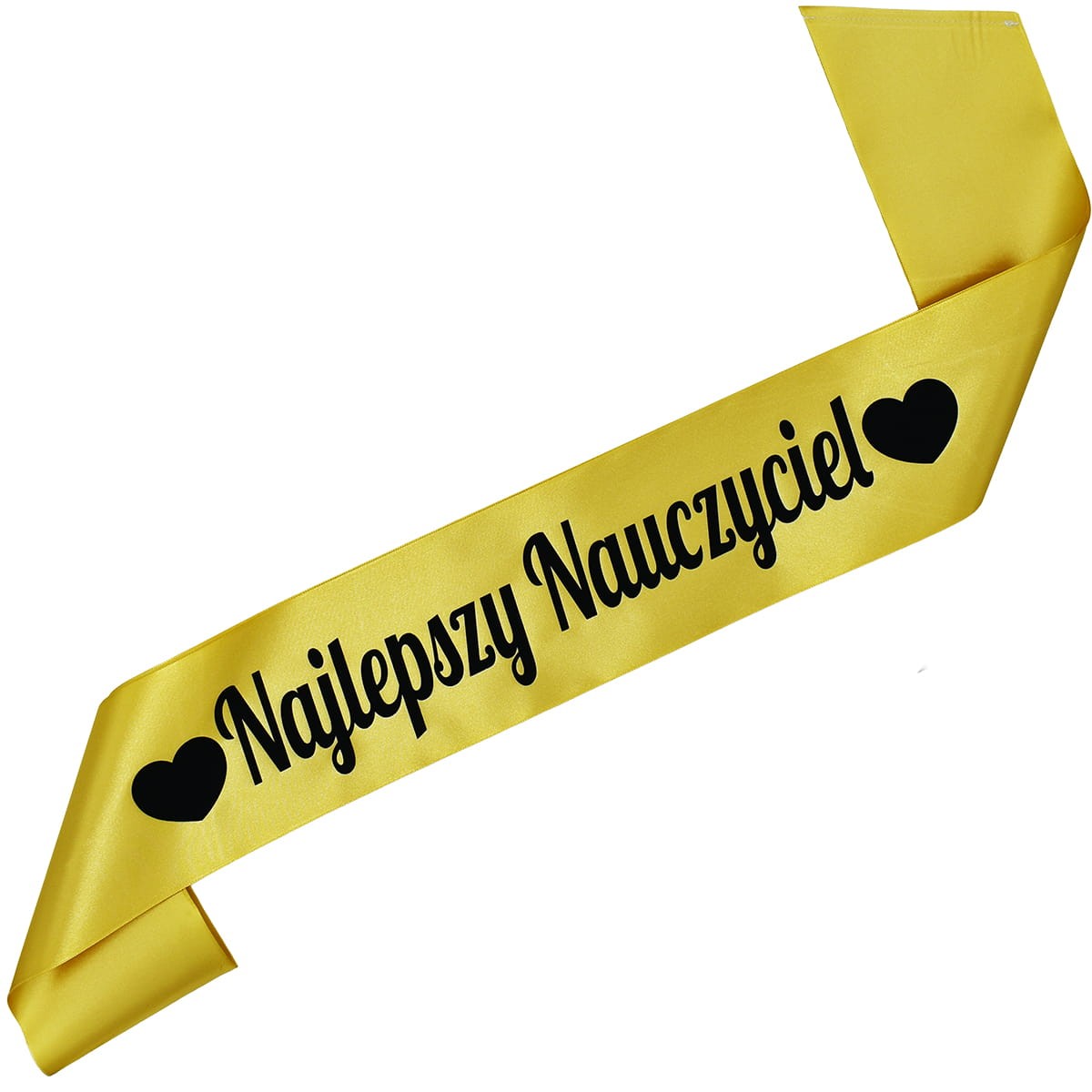Najlepszy Nauczyciel z sercami - złota szarfa z czarnym nadrukiem