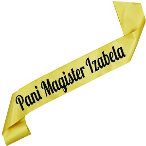 Pani Magister + imię - złota szarfa z czarnym nadrukiem 