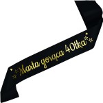  Gorąca 40-tka + imię - czarna szarfa ze złotym nadrukiem
