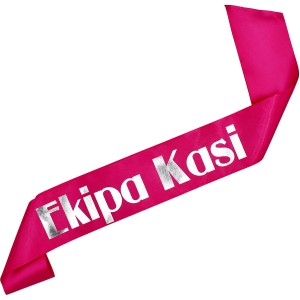 Ekipa + dowolne imię - fuksjowa szarfa ze srebrnym nadrukiem