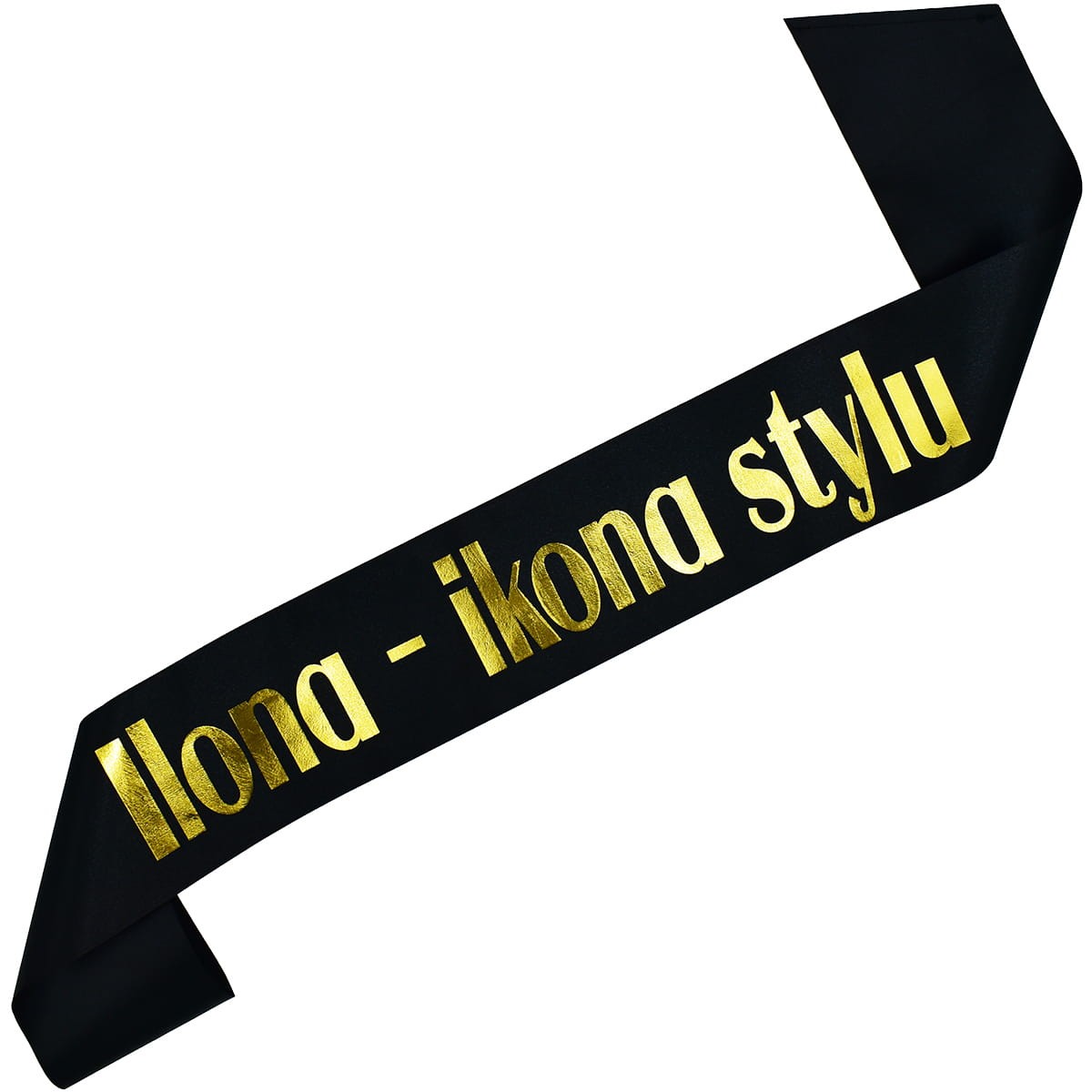 Ikona stylu + imię - czarna szarfa ze złotym nadrukiem