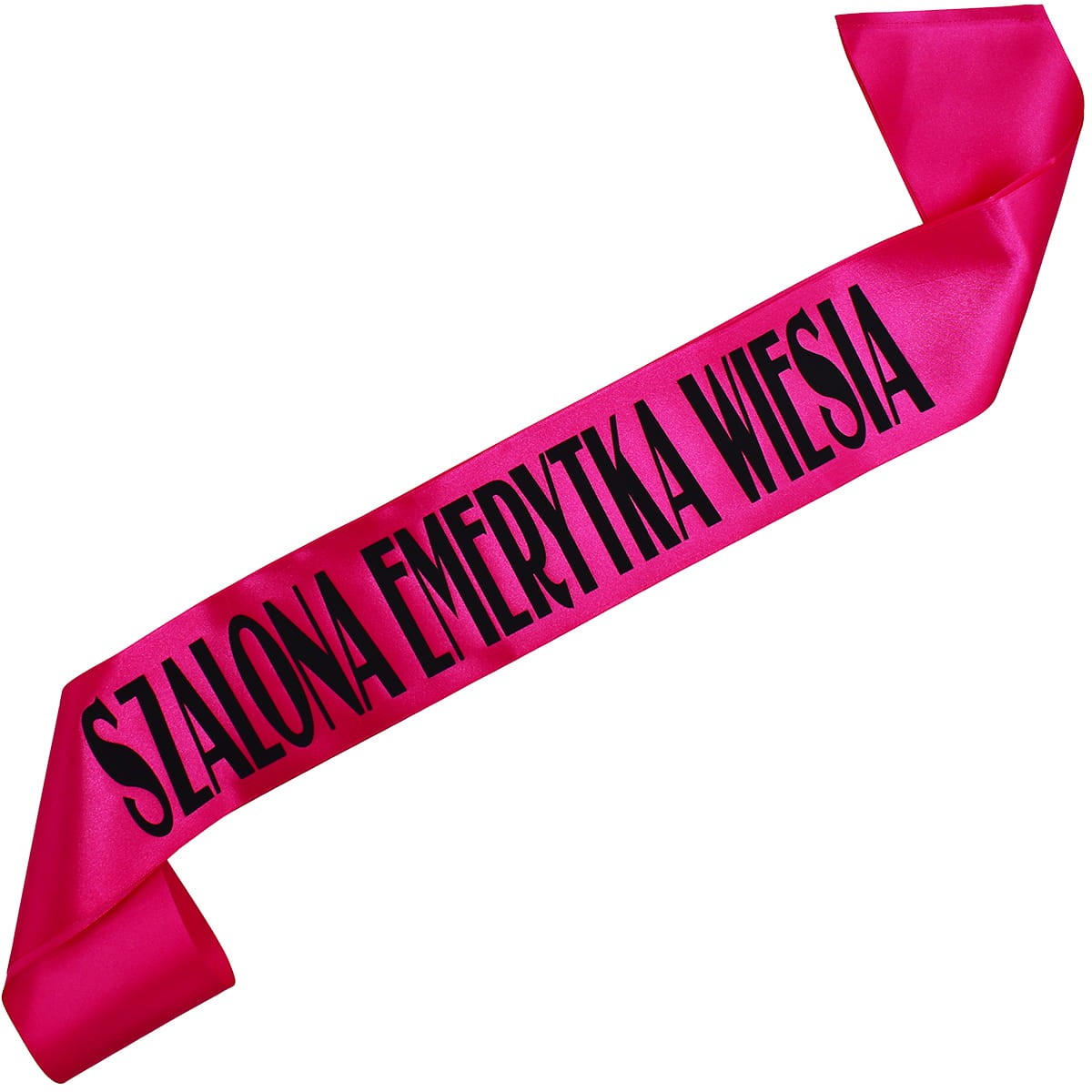 Szalona Emerytka + imię - fuksjowa szarfa z czarnym nadrukiem