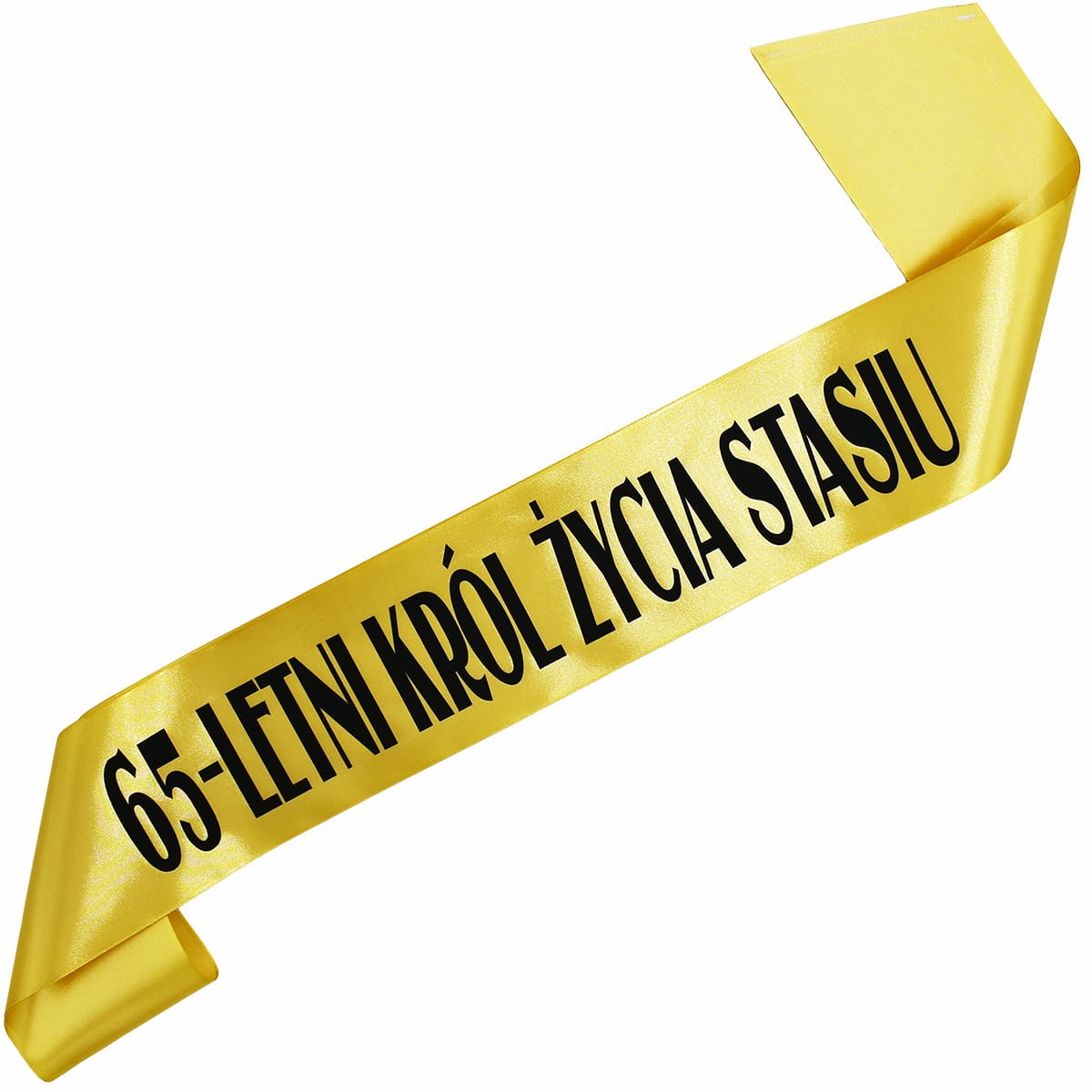 65-letni Król Życia + imię - złota szarfa z czarnym nadrukiem