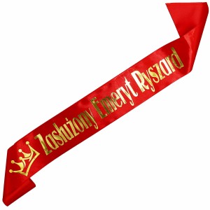 Zasłużony Emeryt + imię - czerwona szarfa ze złotym nadrukiem