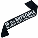 18-tka Skazany na pełnoletność + imię - czarna szarfa z białym nadrukiem