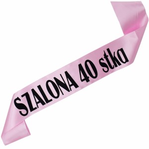 Szalona 40 stka - jasnoróżowa szarfa z czarnym nadrukiem 