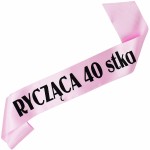 Rycząca 40 stka - jasnoróżowa szarfa z czarnym nadrukiem