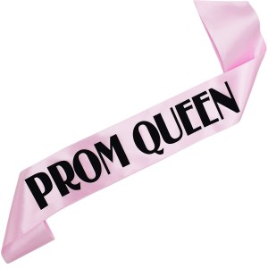 Prom  Queen  -  szarfa w kolorze jasnego różu z czarnym nadrukiem