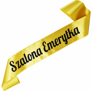 Szalona Emerytka - złota szarfa z czarnym nadrukiem