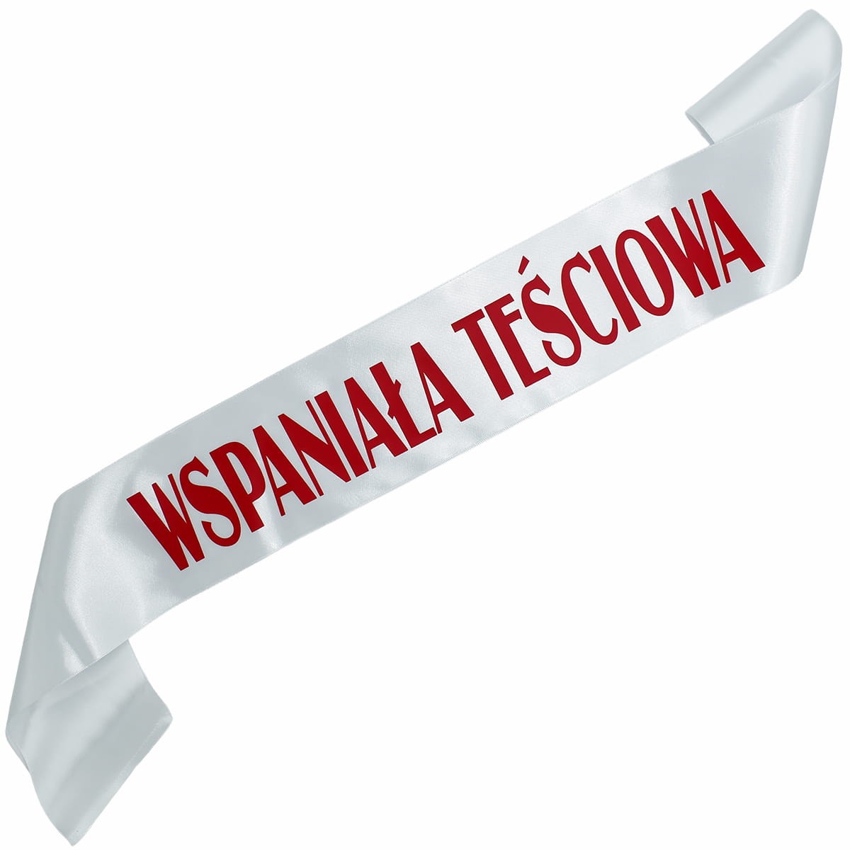 Wspaniała Teściowa - Biała szarfa z czerwonym nadrukiem