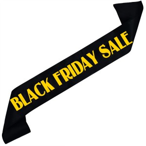 Black Friday Sale - czarna szarfa z żółtym nadrukiem