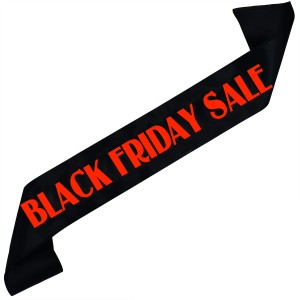 Black Friday Sale - czarna szarfa z czerwonym nadrukiem