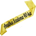 Szalona  40-ka + imię - złota szarfa z czarnym nadrukiem
