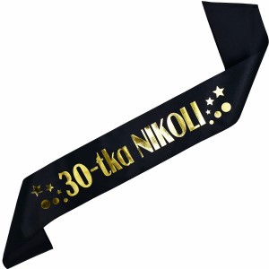 30-tka z dowolnym imieniem - czarna szarfa ze złotym nadrukiem