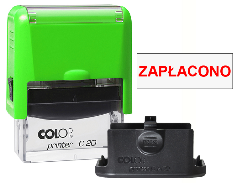 Pieczątka Zapłacono C20 neonowo zielona